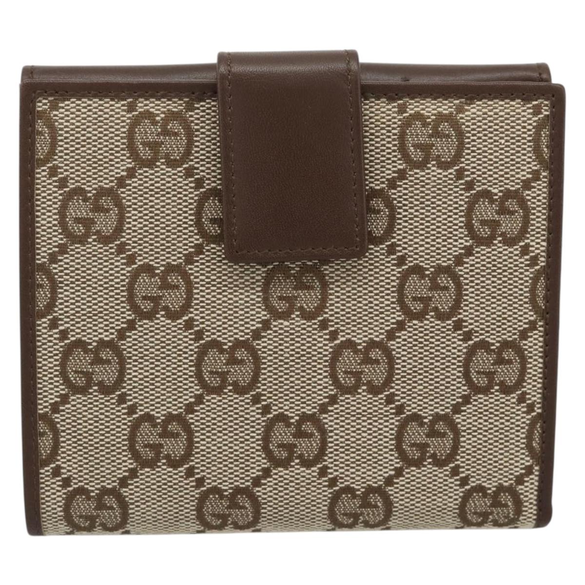 GUCCI GG Canvas Compact Wallet Beige Auth 182952M