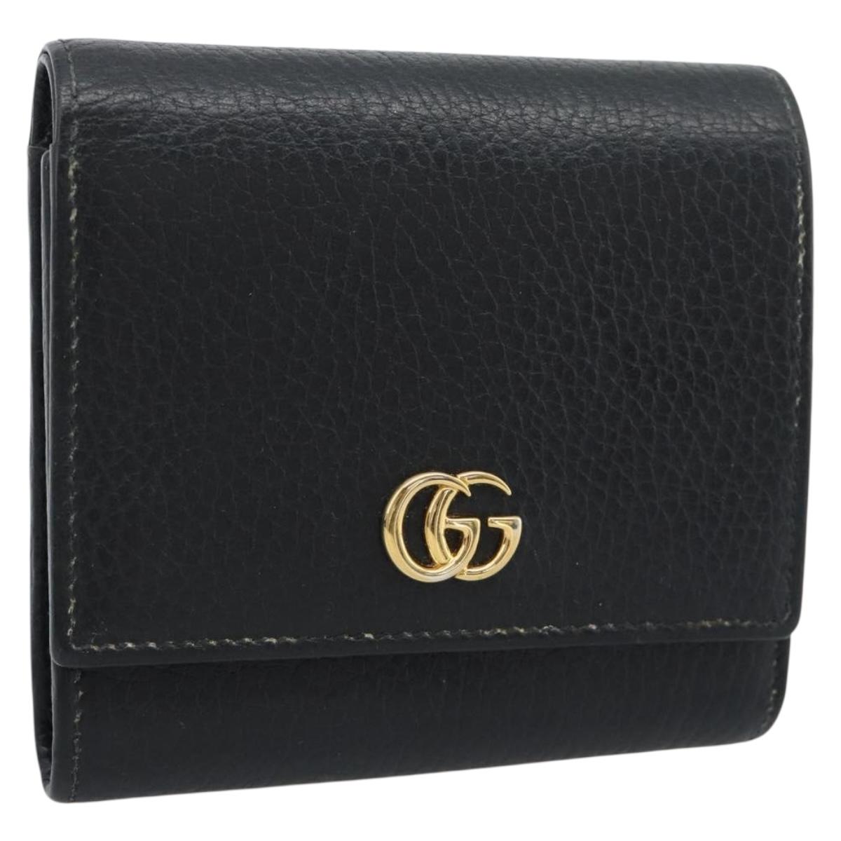 GUCCI GG Marmont Compact Wallet Leather Black Gold 598587 Auth 182955M