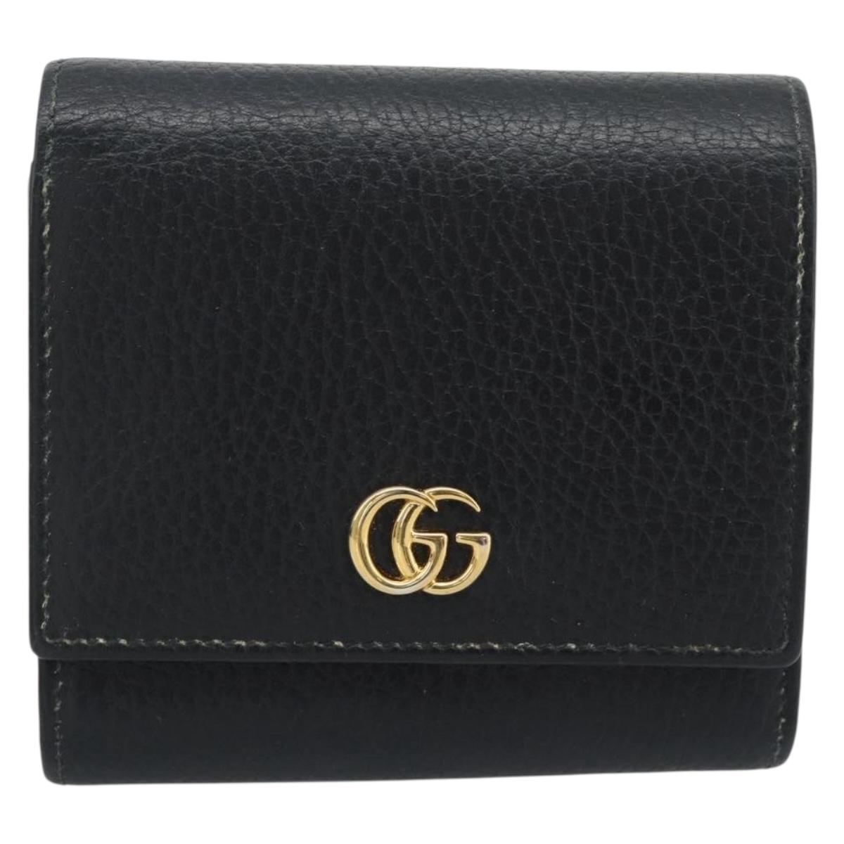 GUCCI GG Marmont Compact Wallet Leather Black Gold 598587 Auth 182955M