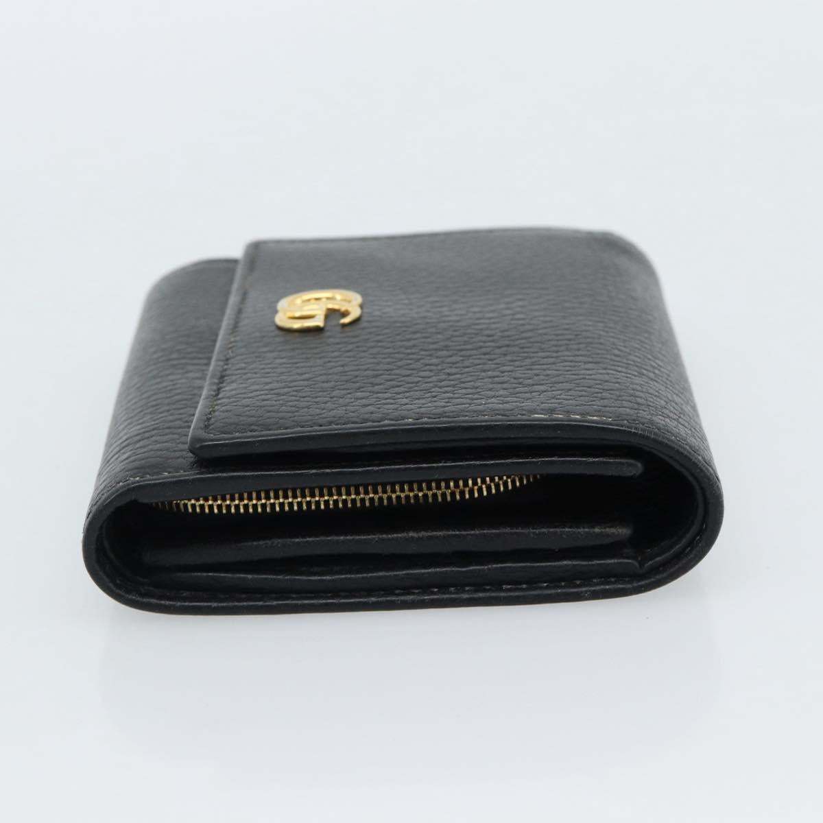 GUCCI GG Marmont Compact Wallet Leather Black Gold 598587 Auth 182955M