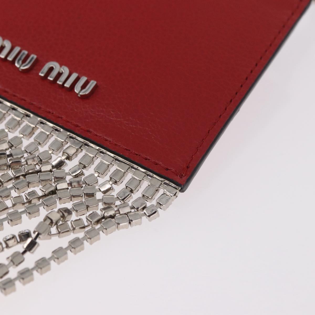 Miu Miu Chain Shoulder Card Case Leather Red Silver Auth 182957SM