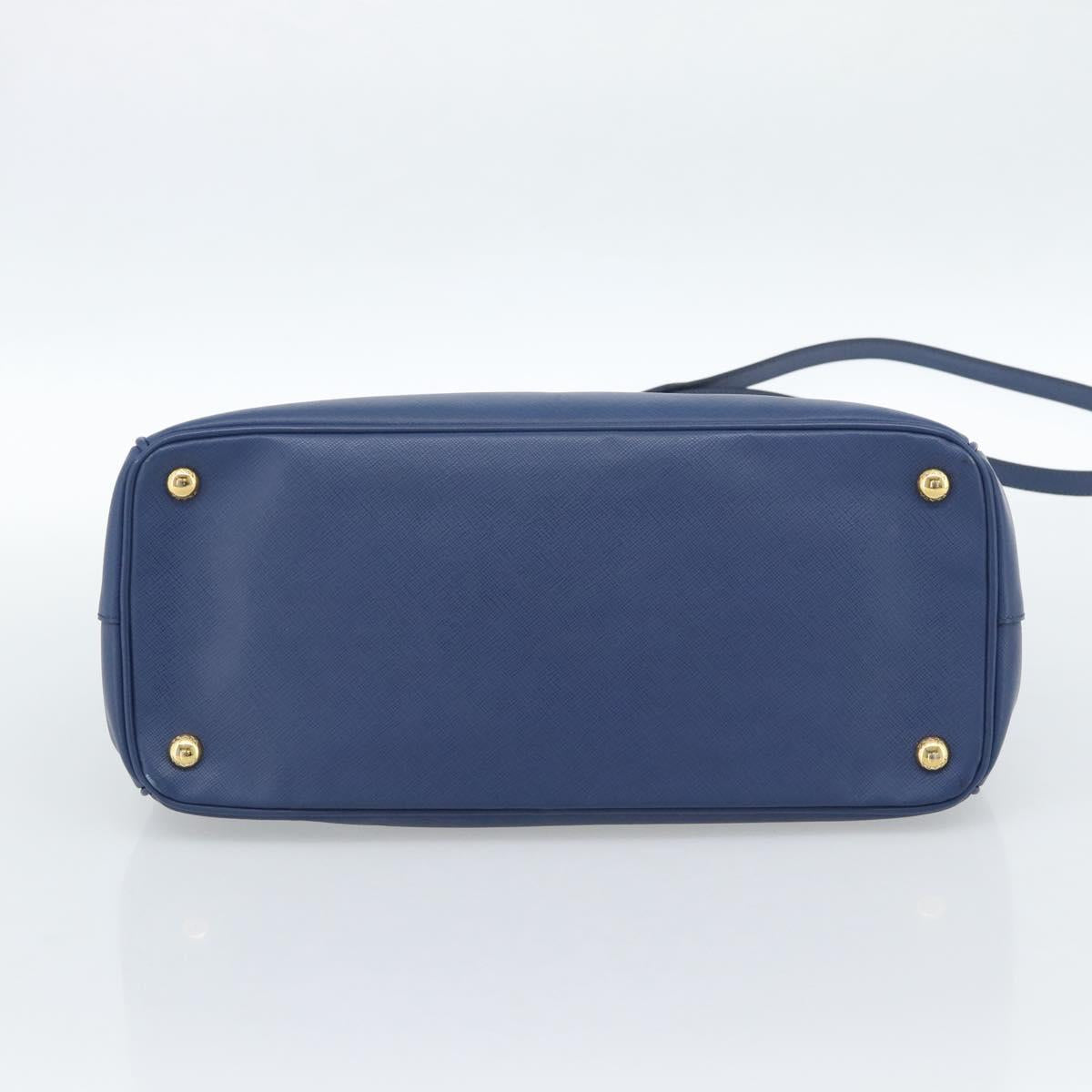 PRADA Galleria Hand Bag Safiano leather 2way Blue Gold Auth 182959A