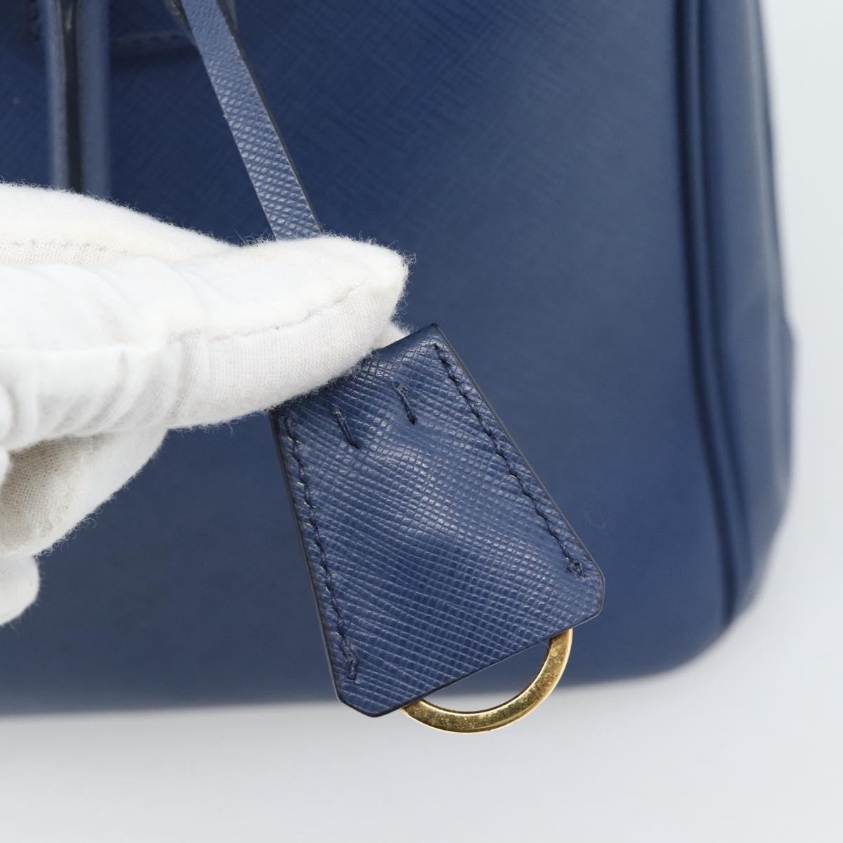 PRADA Galleria Hand Bag Safiano leather 2way Blue Gold Auth 182959A