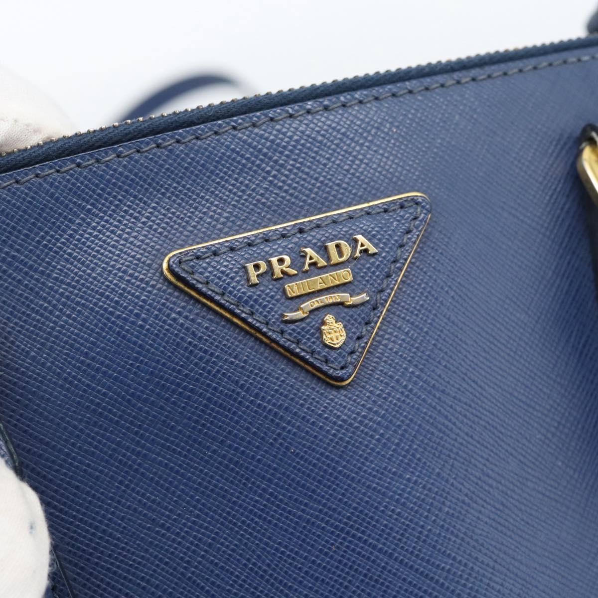 PRADA Galleria Hand Bag Safiano leather 2way Blue Gold Auth 182959A