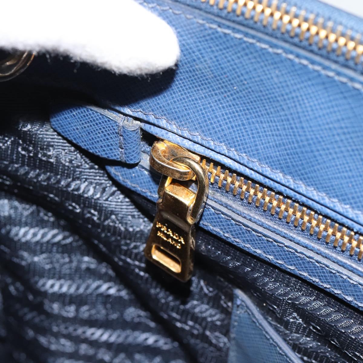 PRADA Galleria Hand Bag Safiano leather 2way Blue Gold Auth 182959A