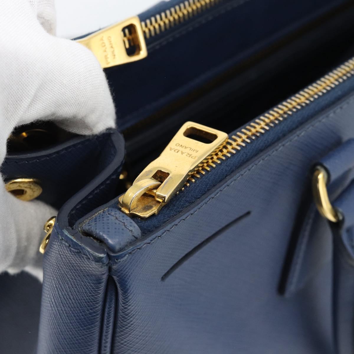 PRADA Galleria Hand Bag Safiano leather 2way Blue Gold Auth 182959A
