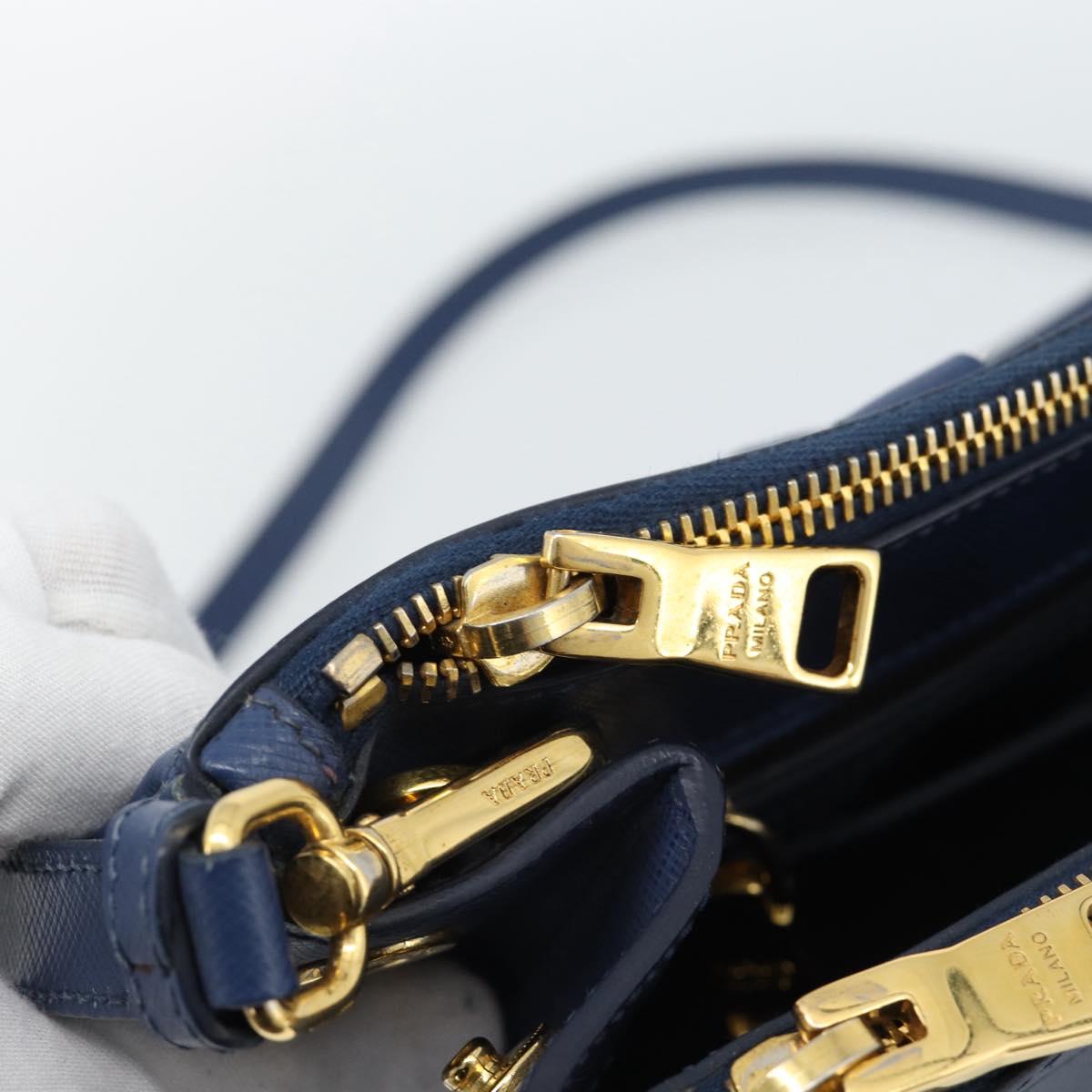 PRADA Galleria Hand Bag Safiano leather 2way Blue Gold Auth 182959A