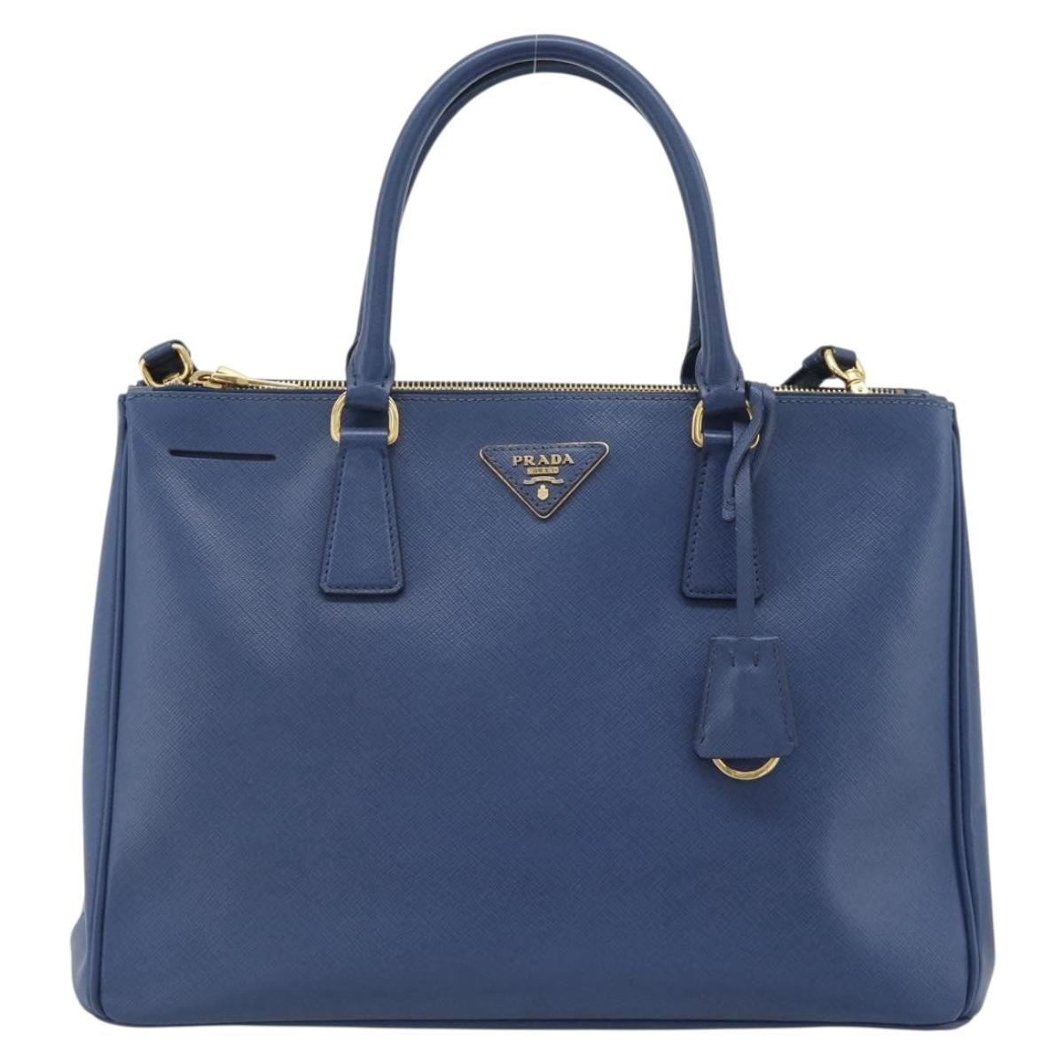 PRADA Galleria Hand Bag Safiano leather 2way Blue Gold Auth 182959A