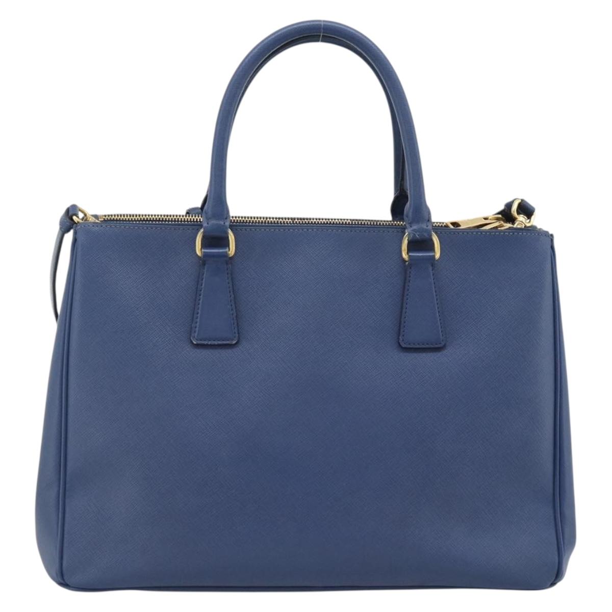 PRADA Galleria Hand Bag Safiano leather 2way Blue Gold Auth 182959A