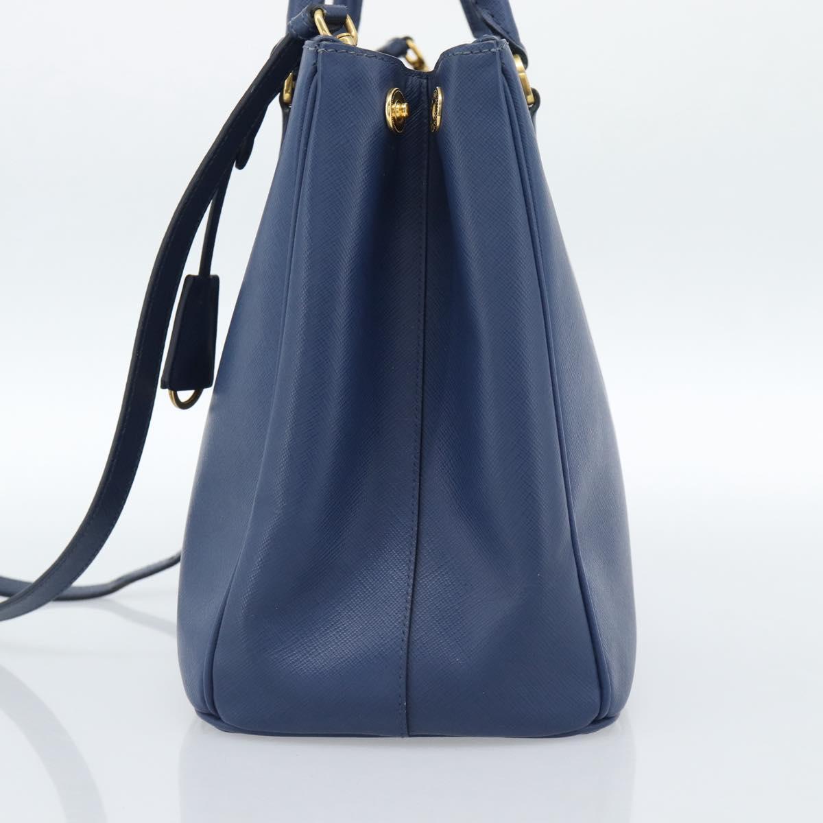PRADA Galleria Hand Bag Safiano leather 2way Blue Gold Auth 182959A