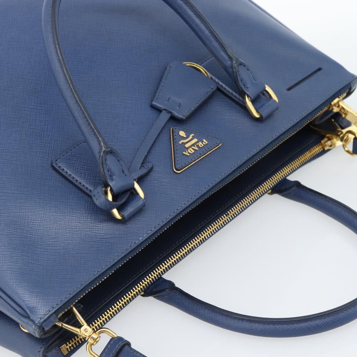 PRADA Galleria Hand Bag Safiano leather 2way Blue Gold Auth 182959A