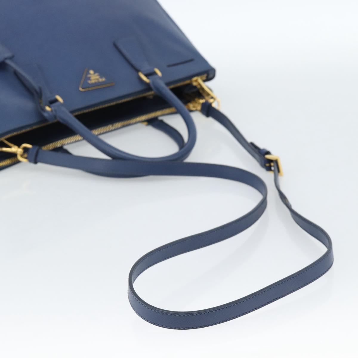 PRADA Galleria Hand Bag Safiano leather 2way Blue Gold Auth 182959A