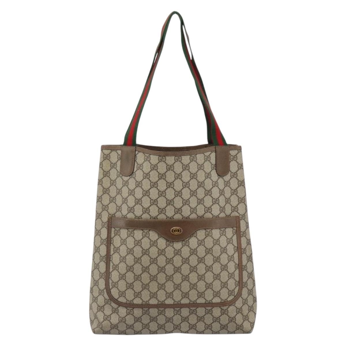 GUCCI GG Supreme Web Sherry Line Tote Bag PVC Beige Red 39 02 003 Auth 182963