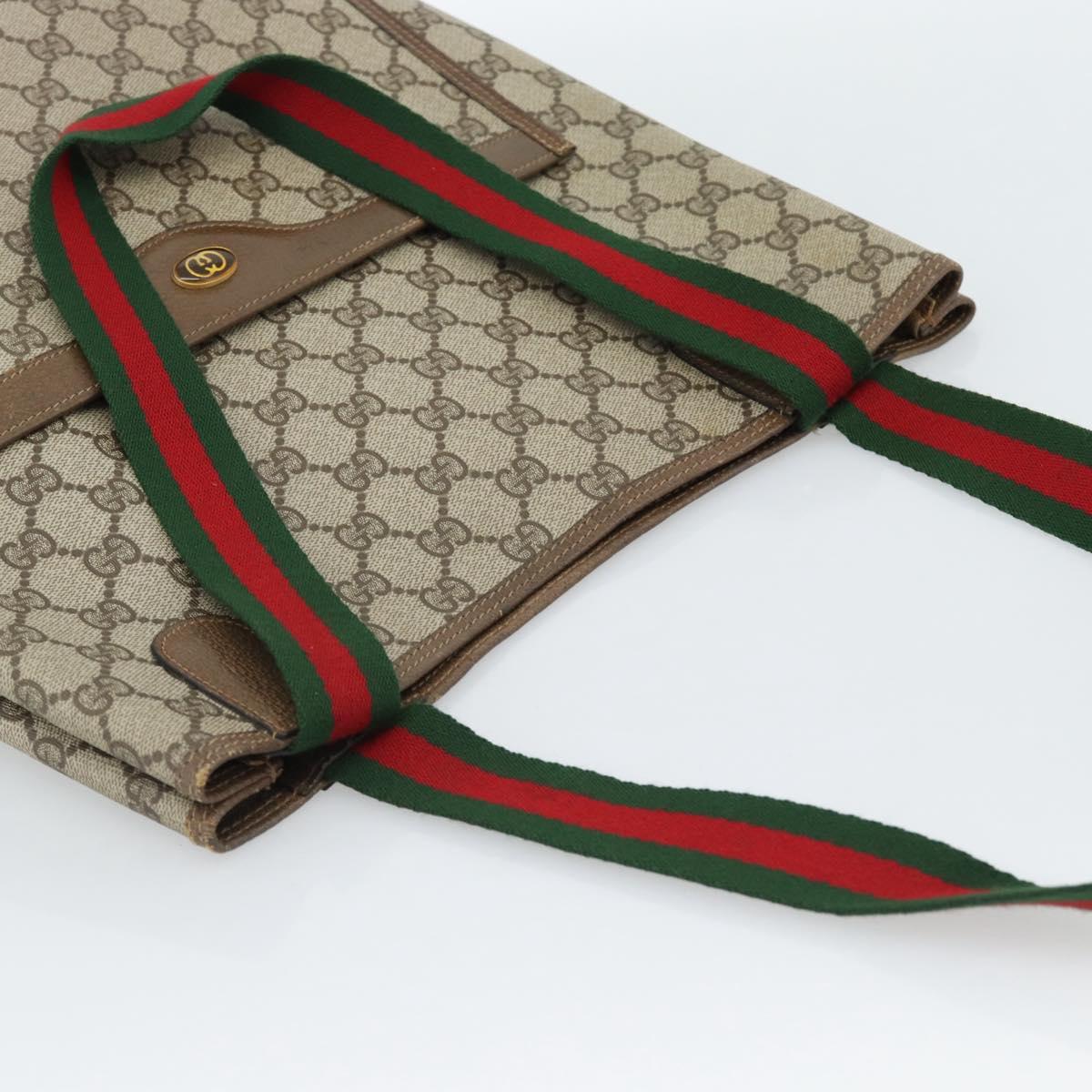 GUCCI GG Supreme Web Sherry Line Tote Bag PVC Beige Red 39 02 003 Auth 182963