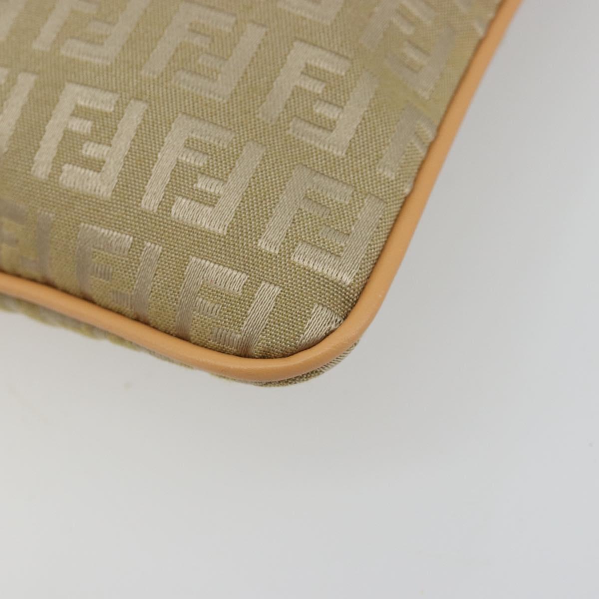 FENDI Zucchino Canvas Shoulder Bag Beige Gold Auth 182966A