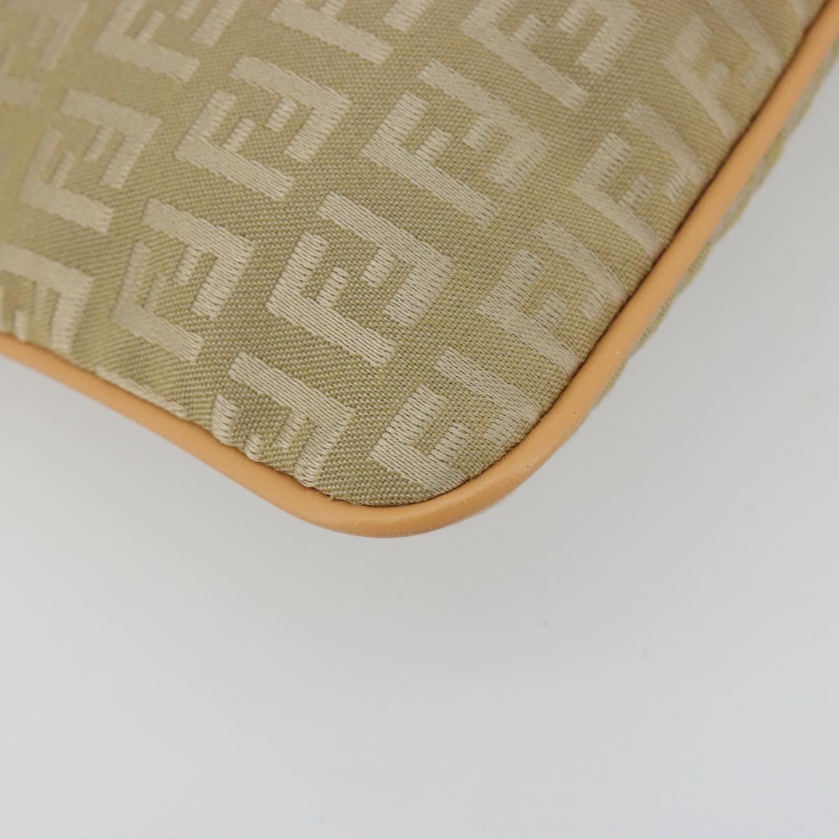 FENDI Zucchino Canvas Shoulder Bag Beige Gold Auth 182966A