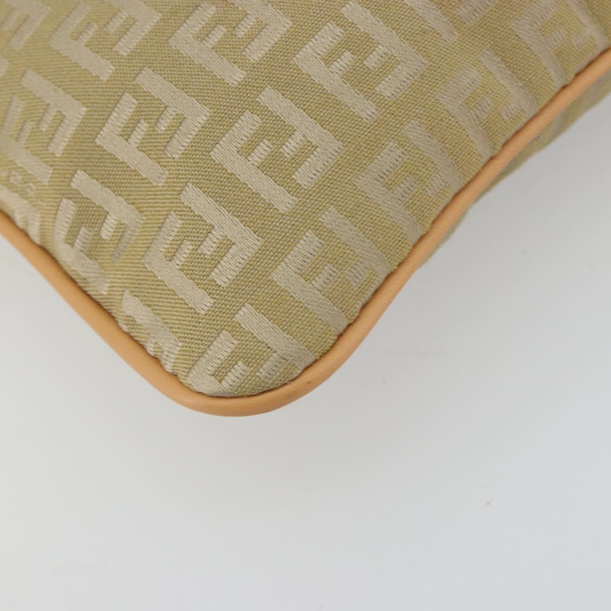 FENDI Zucchino Canvas Shoulder Bag Beige Gold Auth 182966A