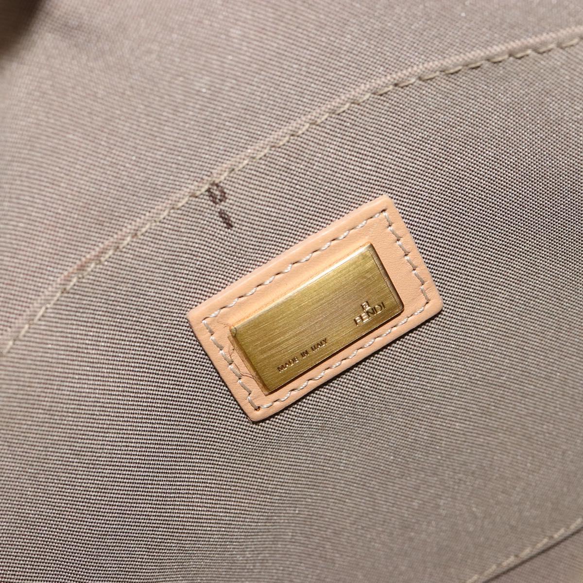 FENDI Zucchino Canvas Shoulder Bag Beige Gold Auth 182966A