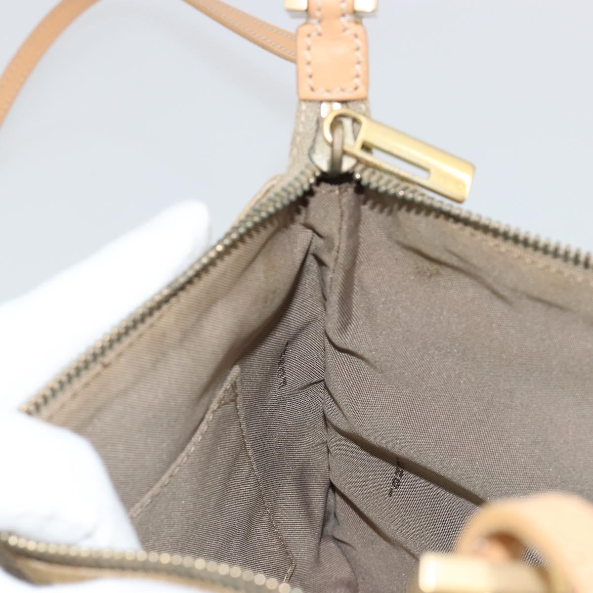 FENDI Zucchino Canvas Shoulder Bag Beige Gold Auth 182966A