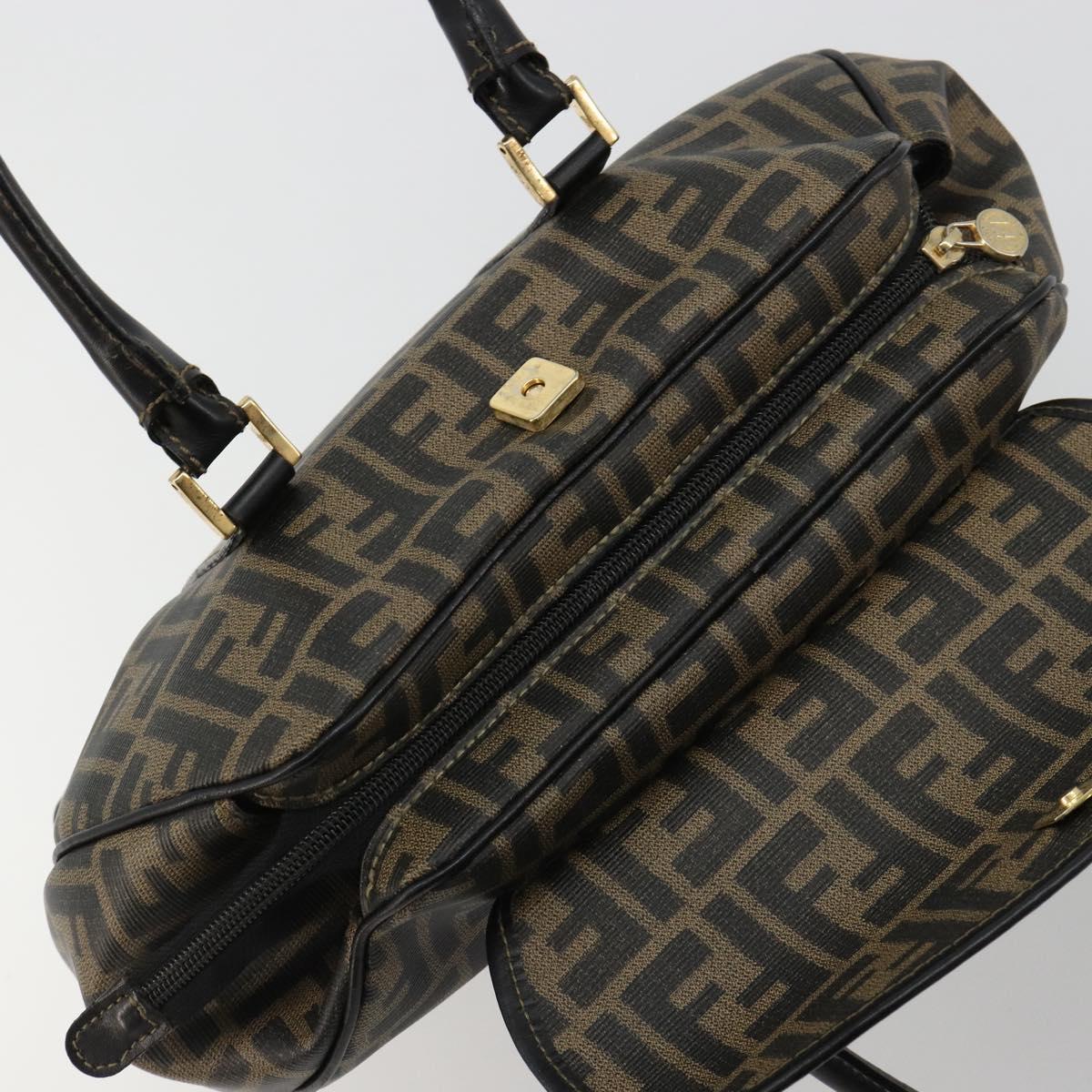 FENDI Zucca Canvas Hand Bag Black Brown Auth 182969V
