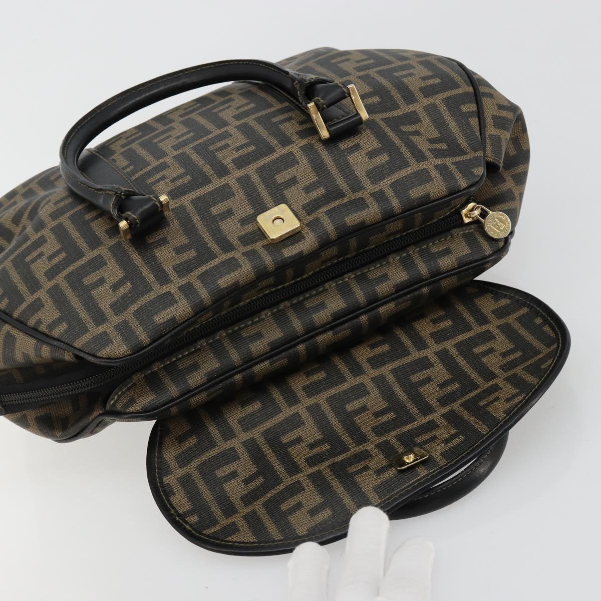 FENDI Zucca Canvas Hand Bag Black Brown Auth 182969V