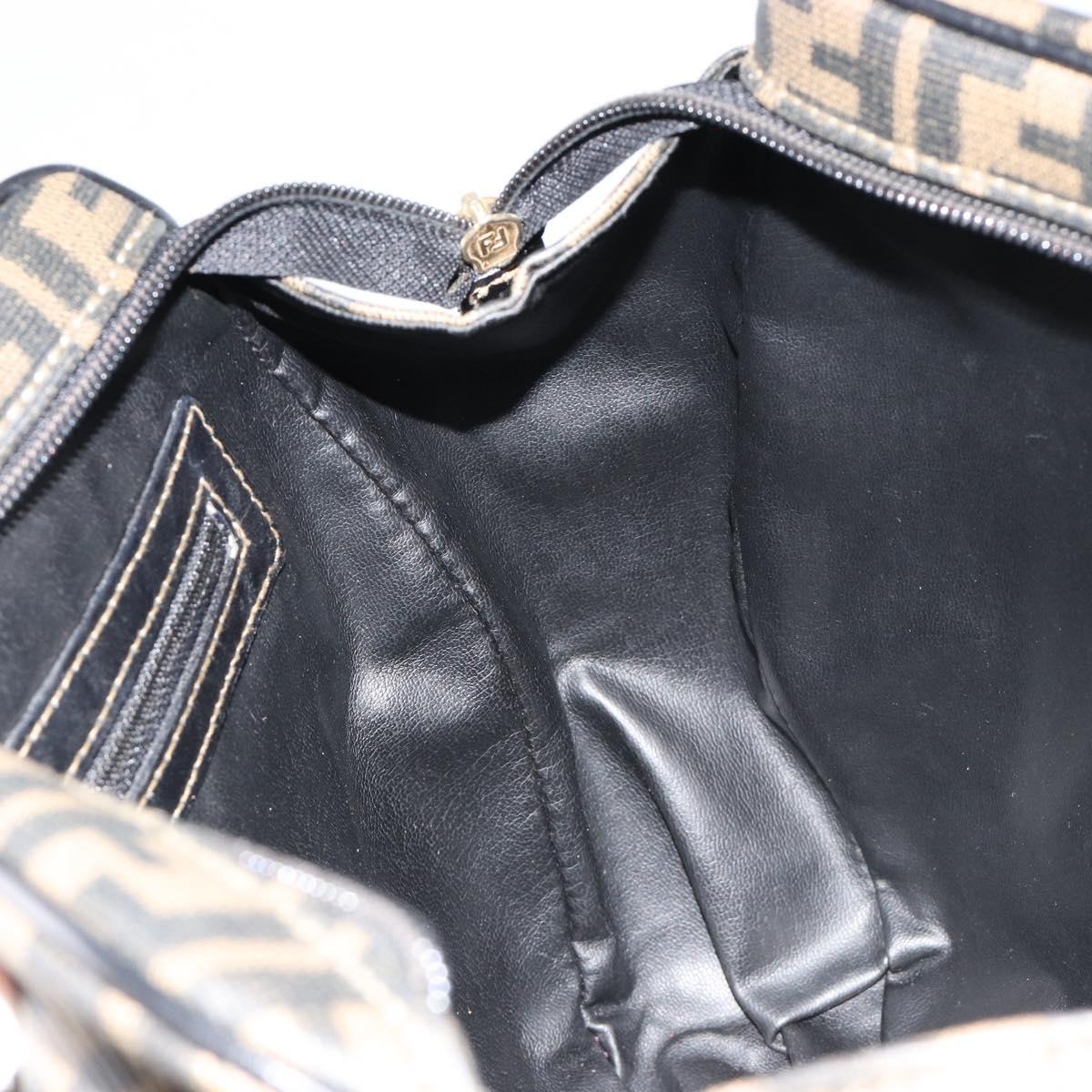 FENDI Zucca Canvas Hand Bag Black Brown Auth 182969V