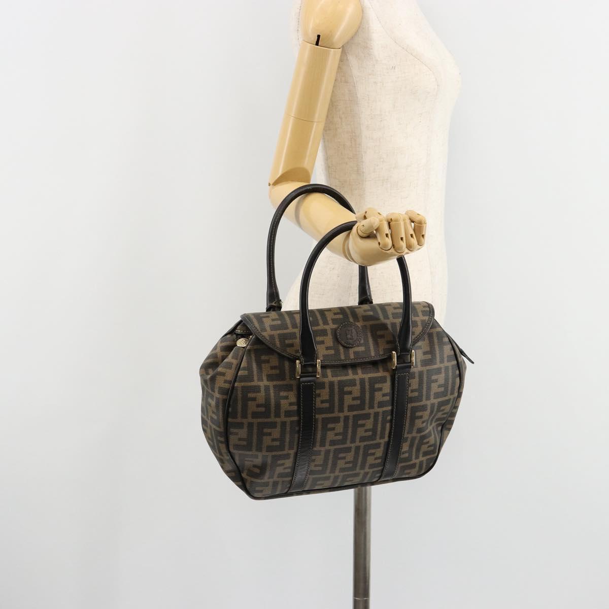 FENDI Zucca Canvas Hand Bag Black Brown Auth 182969V