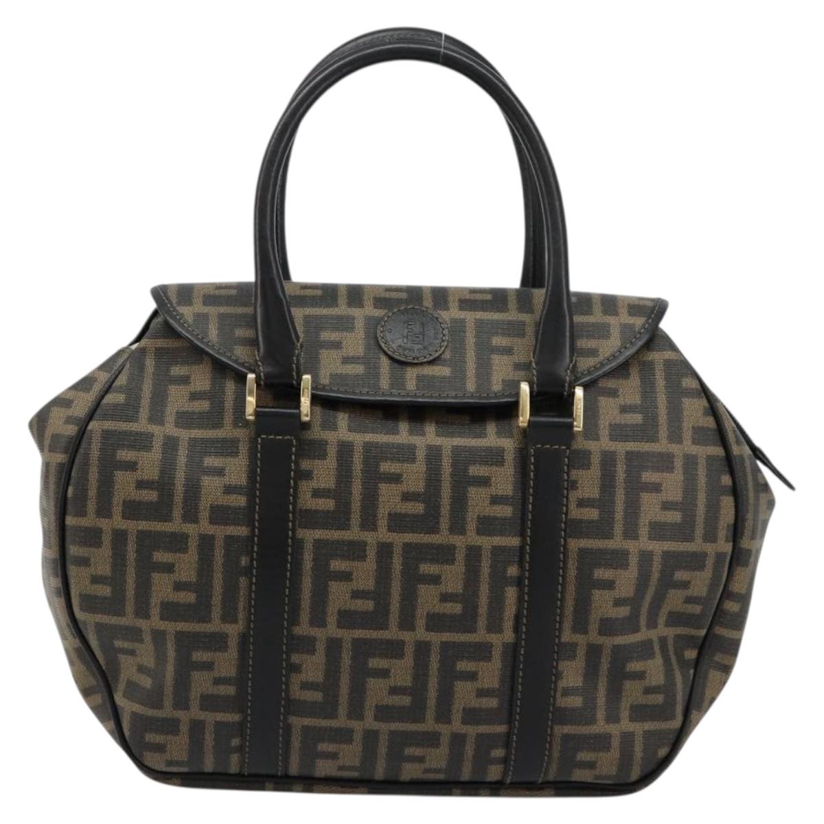 FENDI Zucca Canvas Hand Bag Black Brown Auth 182969V
