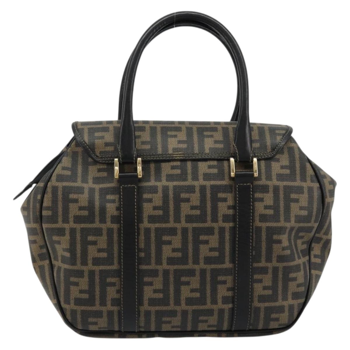 FENDI Zucca Canvas Hand Bag Black Brown Auth 182969V