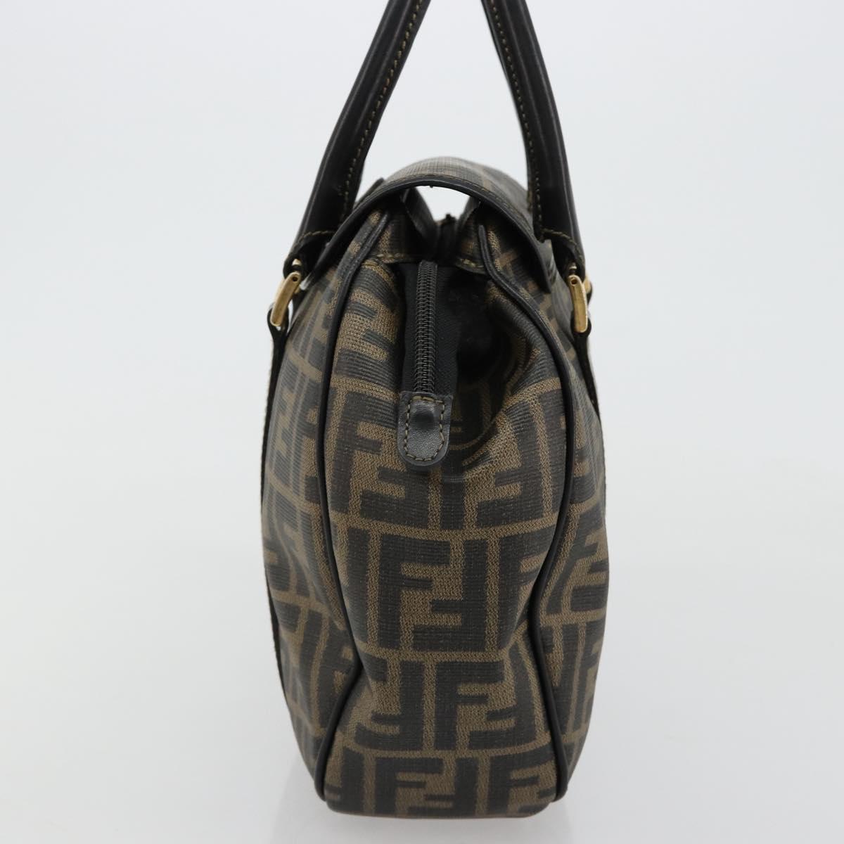 FENDI Zucca Canvas Hand Bag Black Brown Auth 182969V
