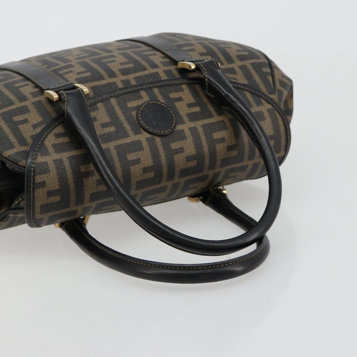 FENDI Zucca Canvas Hand Bag Black Brown Auth 182969V