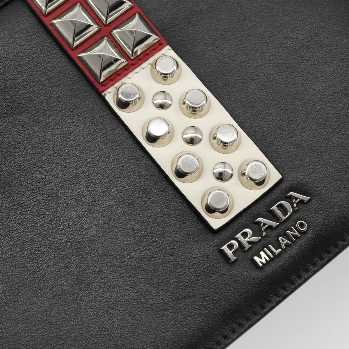 PRADA Electra Studs Shoulder Bag Leather Black Silver Auth 182970V
