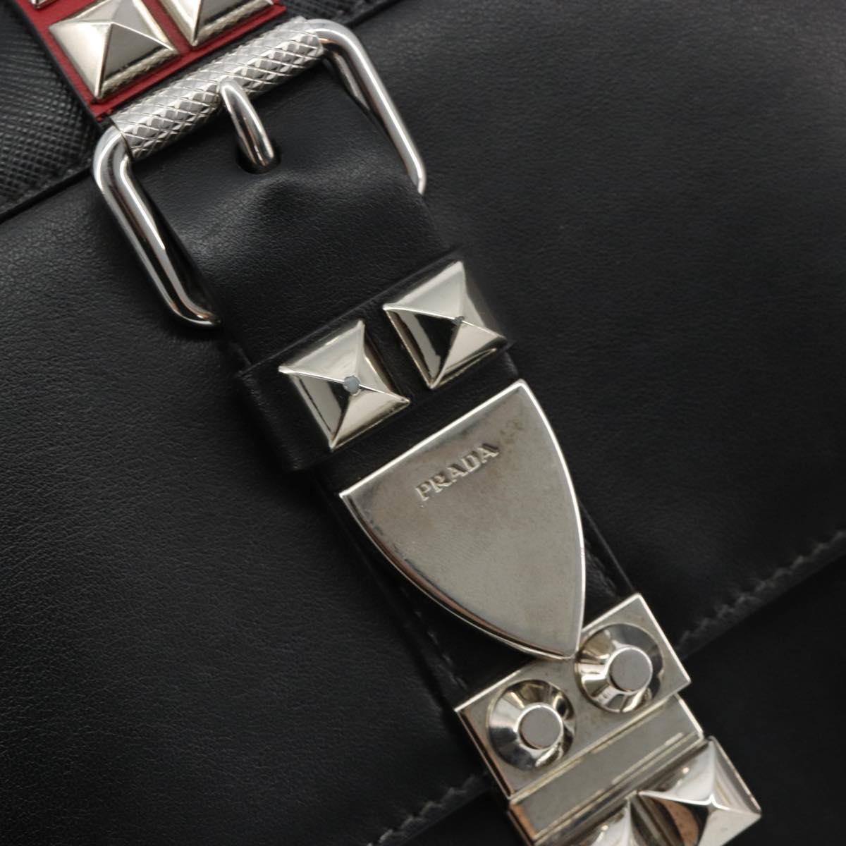 PRADA Electra Studs Shoulder Bag Leather Black Silver Auth 182970V