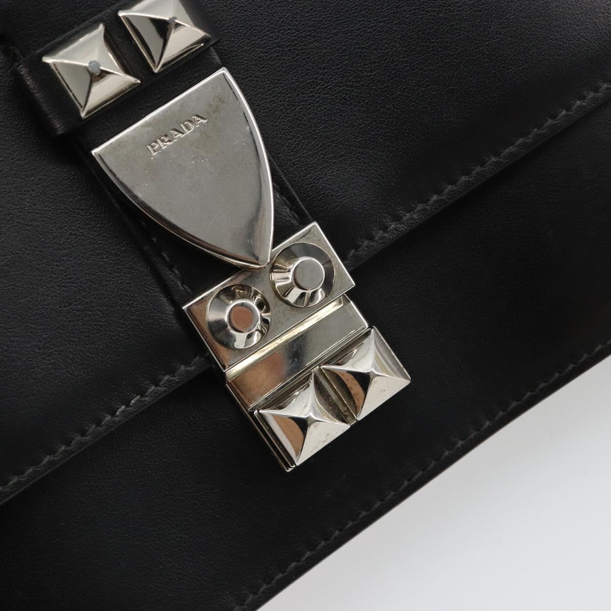 PRADA Electra Studs Shoulder Bag Leather Black Silver Auth 182970V