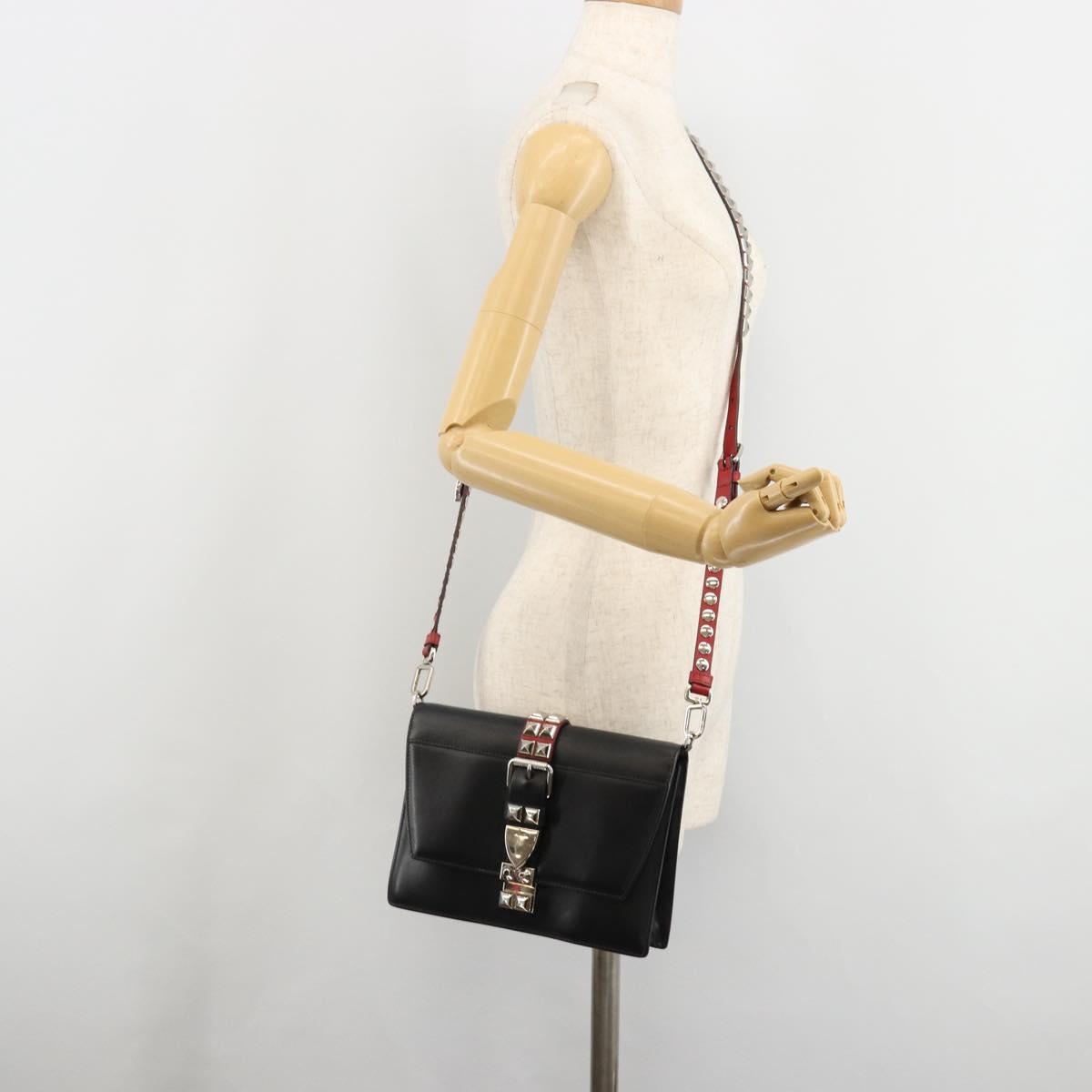PRADA Electra Studs Shoulder Bag Leather Black Silver Auth 182970V