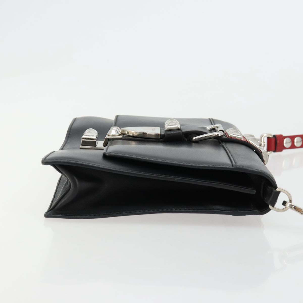PRADA Electra Studs Shoulder Bag Leather Black Silver Auth 182970V