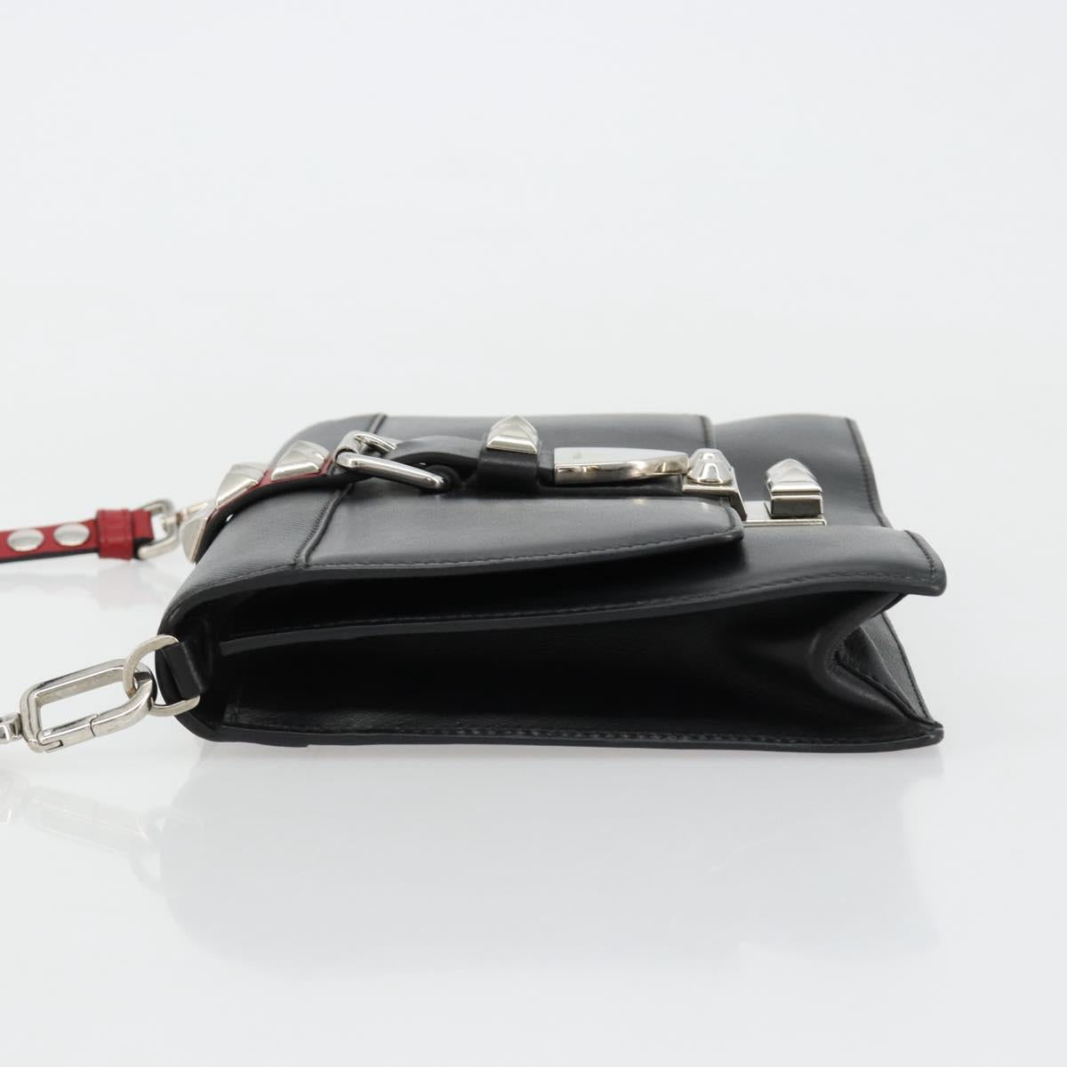 PRADA Electra Studs Shoulder Bag Leather Black Silver Auth 182970V