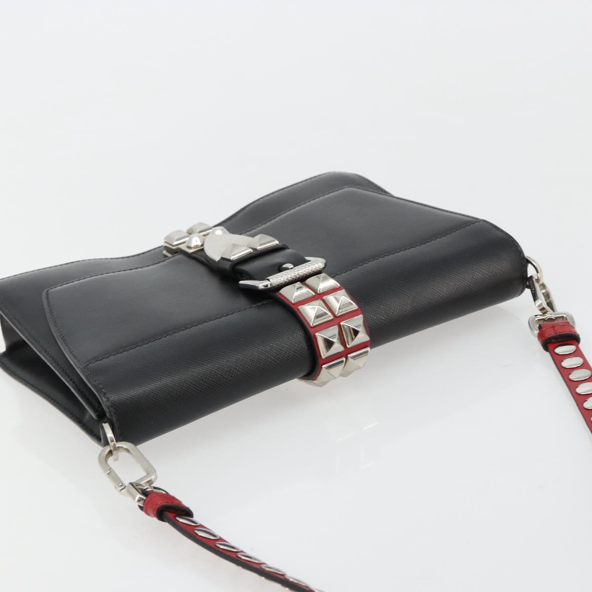 PRADA Electra Studs Shoulder Bag Leather Black Silver Auth 182970V