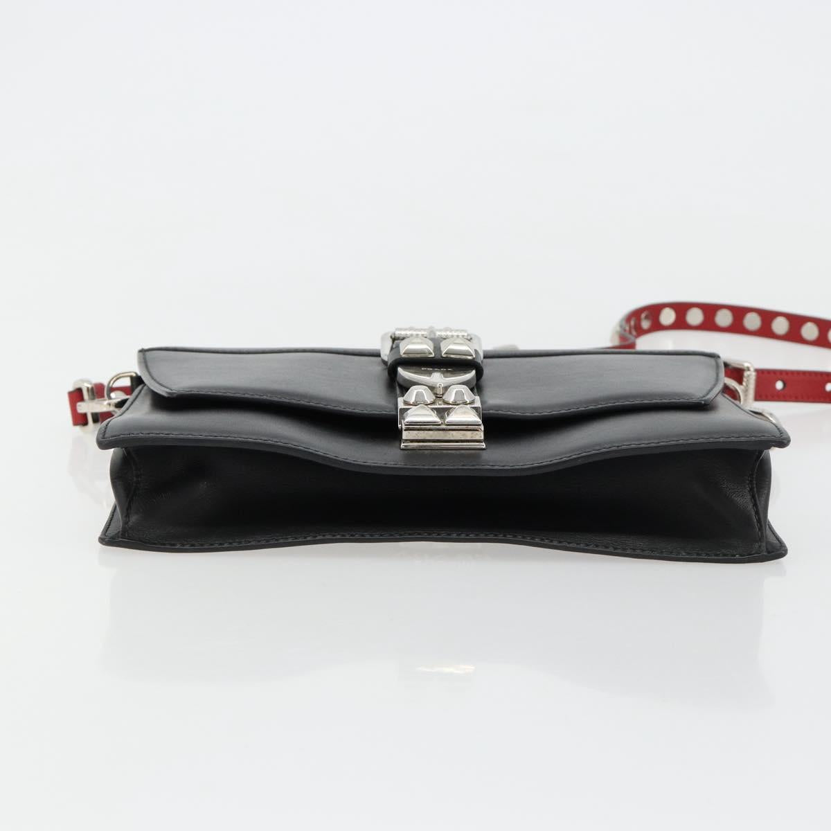 PRADA Electra Studs Shoulder Bag Leather Black Silver Auth 182970V