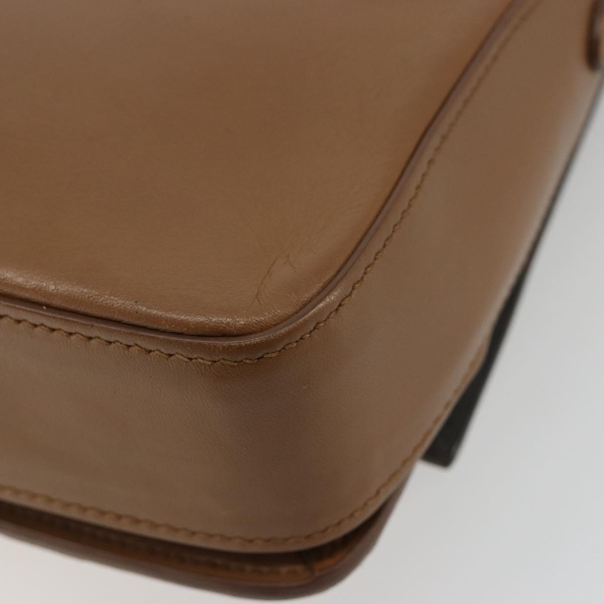 PRADA Shoulder Bag Leather Brown Silver Auth 182972A