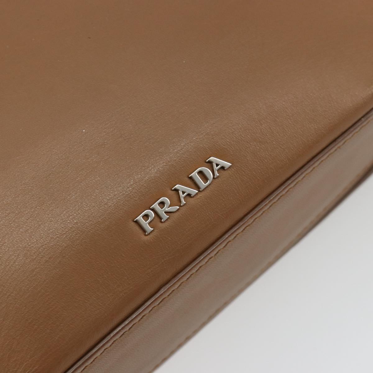 PRADA Shoulder Bag Leather Brown Silver Auth 182972A