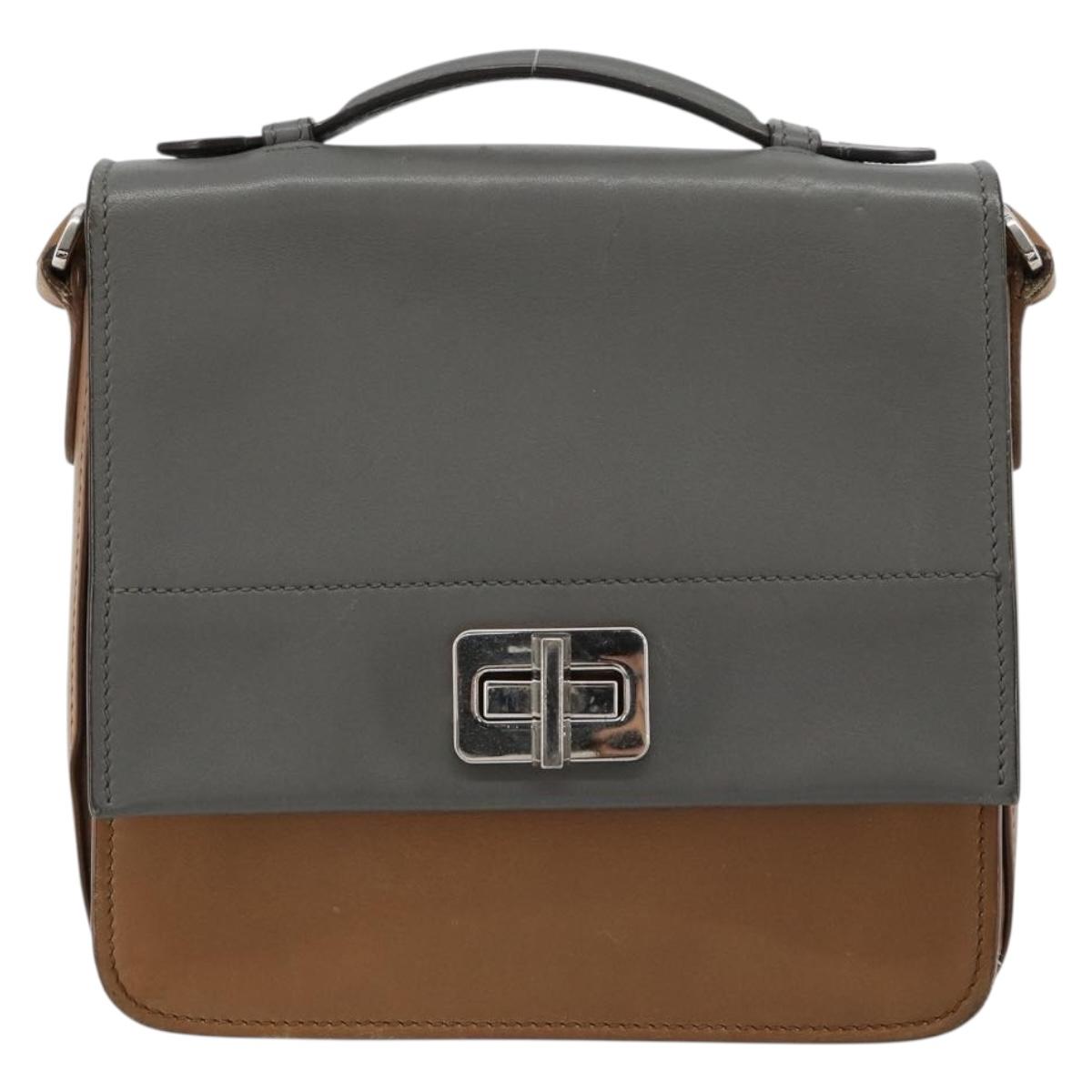 PRADA Shoulder Bag Leather Brown Silver Auth 182972A