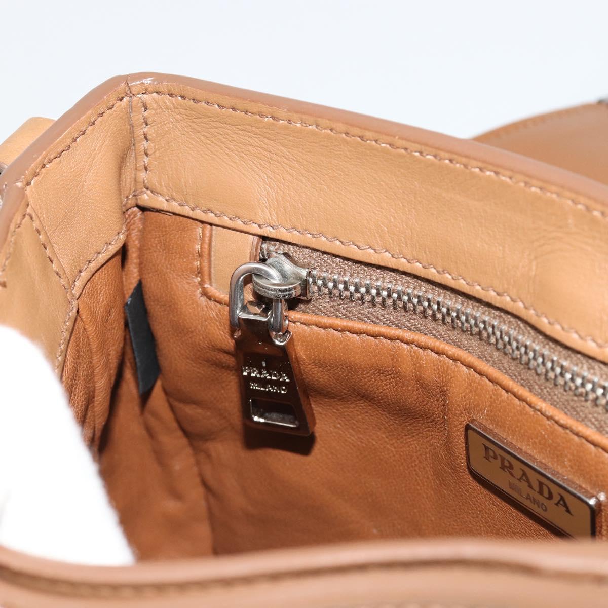 PRADA Shoulder Bag Leather Brown Silver Auth 182972A