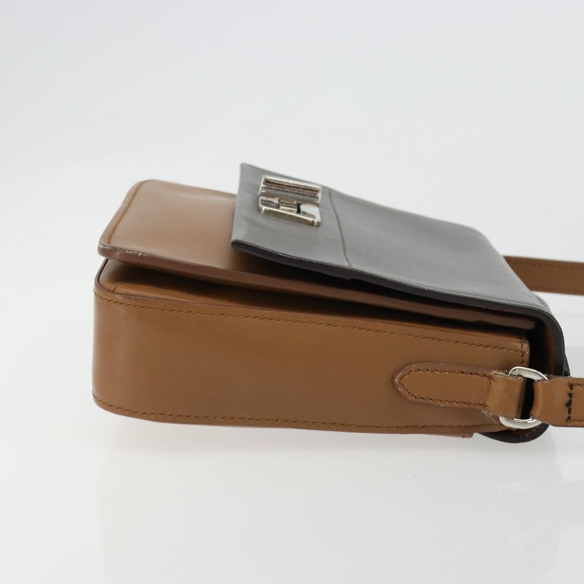 PRADA Shoulder Bag Leather Brown Silver Auth 182972A