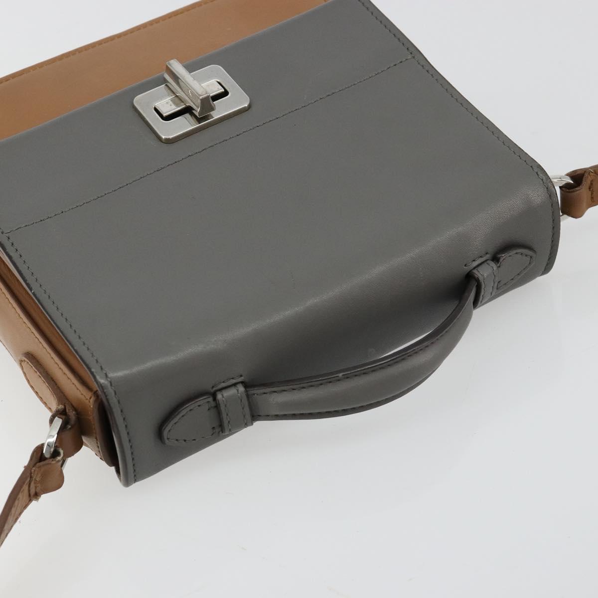 PRADA Shoulder Bag Leather Brown Silver Auth 182972A
