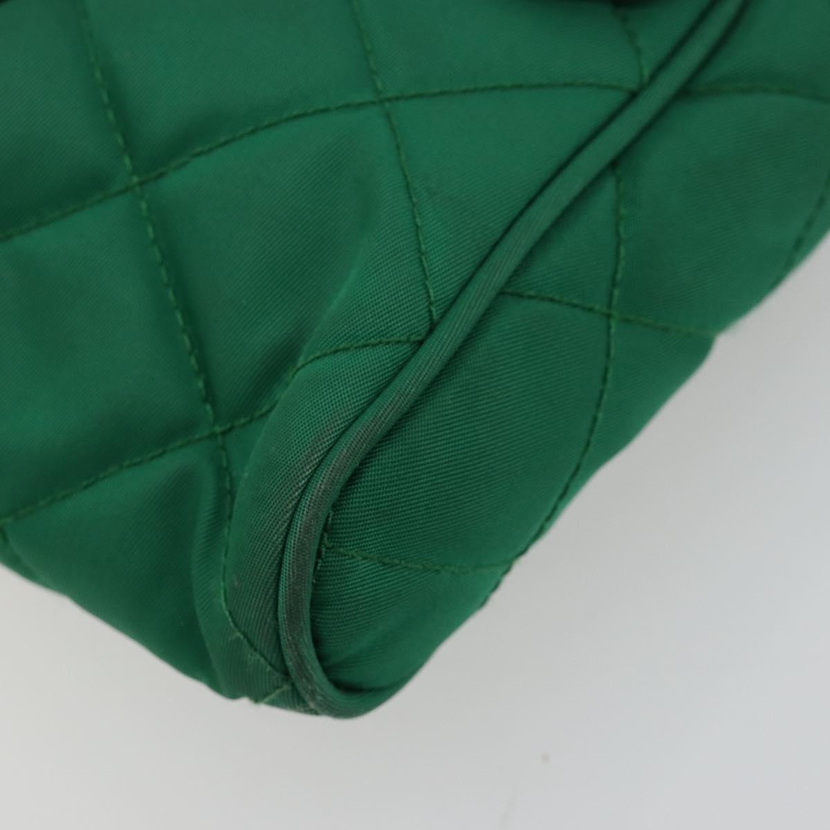 PRADA Chain Shoulder Bag Nylon Green Silver Auth 182973A
