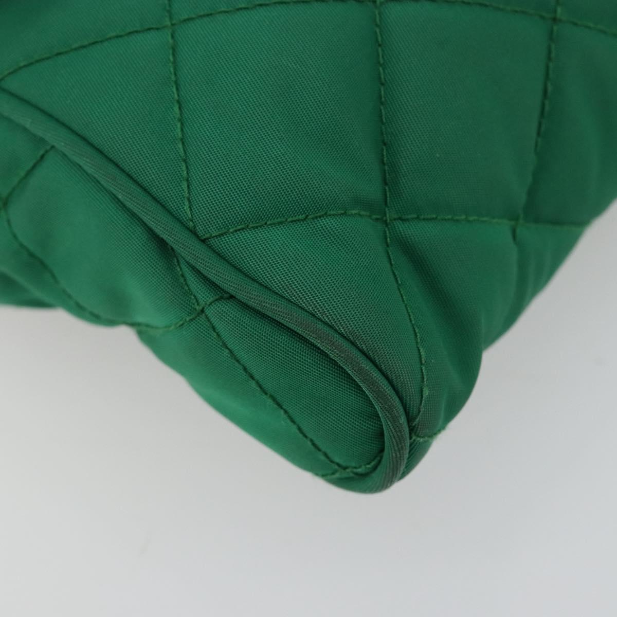 PRADA Chain Shoulder Bag Nylon Green Silver Auth 182973A