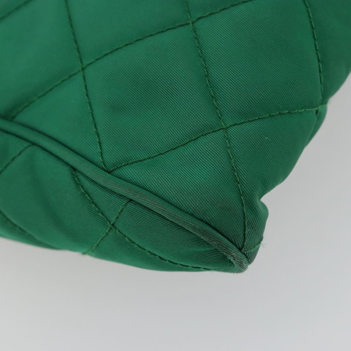 PRADA Chain Shoulder Bag Nylon Green Silver Auth 182973A