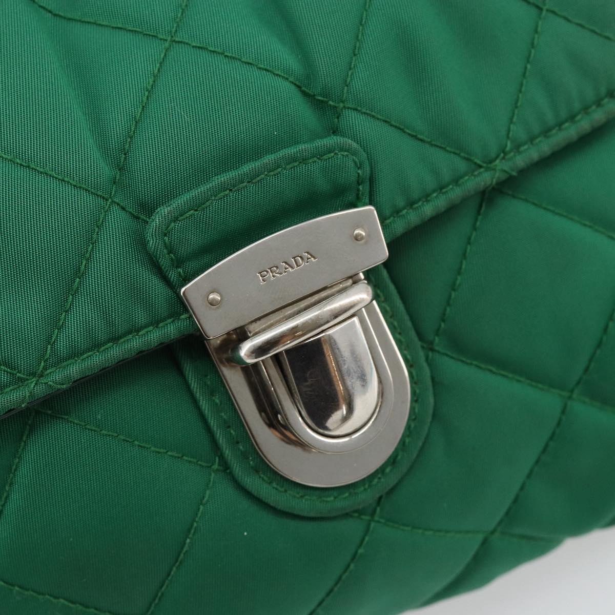 PRADA Chain Shoulder Bag Nylon Green Silver Auth 182973A