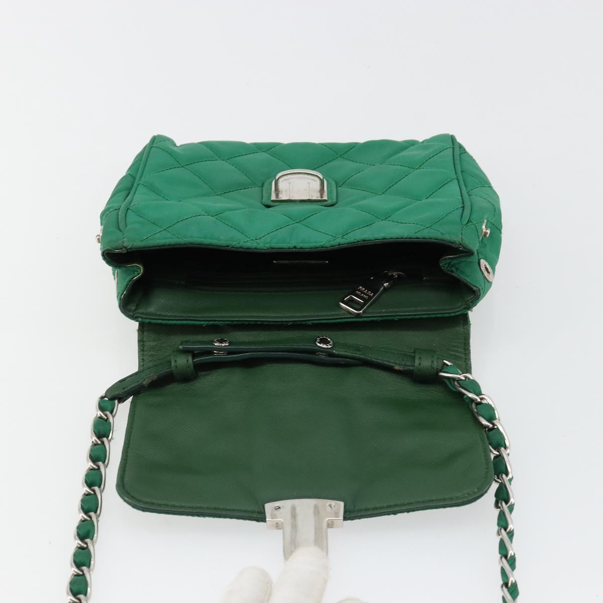 PRADA Chain Shoulder Bag Nylon Green Silver Auth 182973A